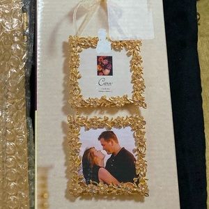 Golden Floral Double square picture frame 3.5" pearl rhinestone trim NEW IN BOX